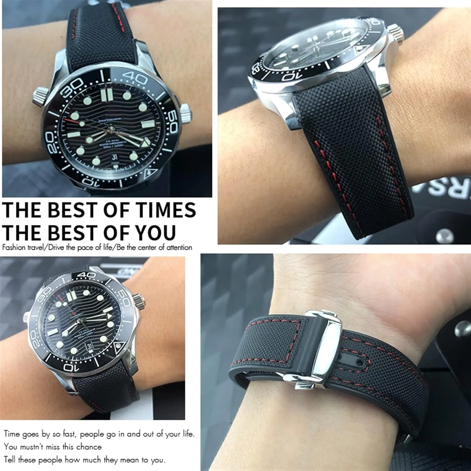 Rubber Nylon Leather Watchband 20mm 22mm 19mm 21mm Fit for Omega Seamaster GMT Planet Ocean Diver 300 Orange Silicone Watch Strap
