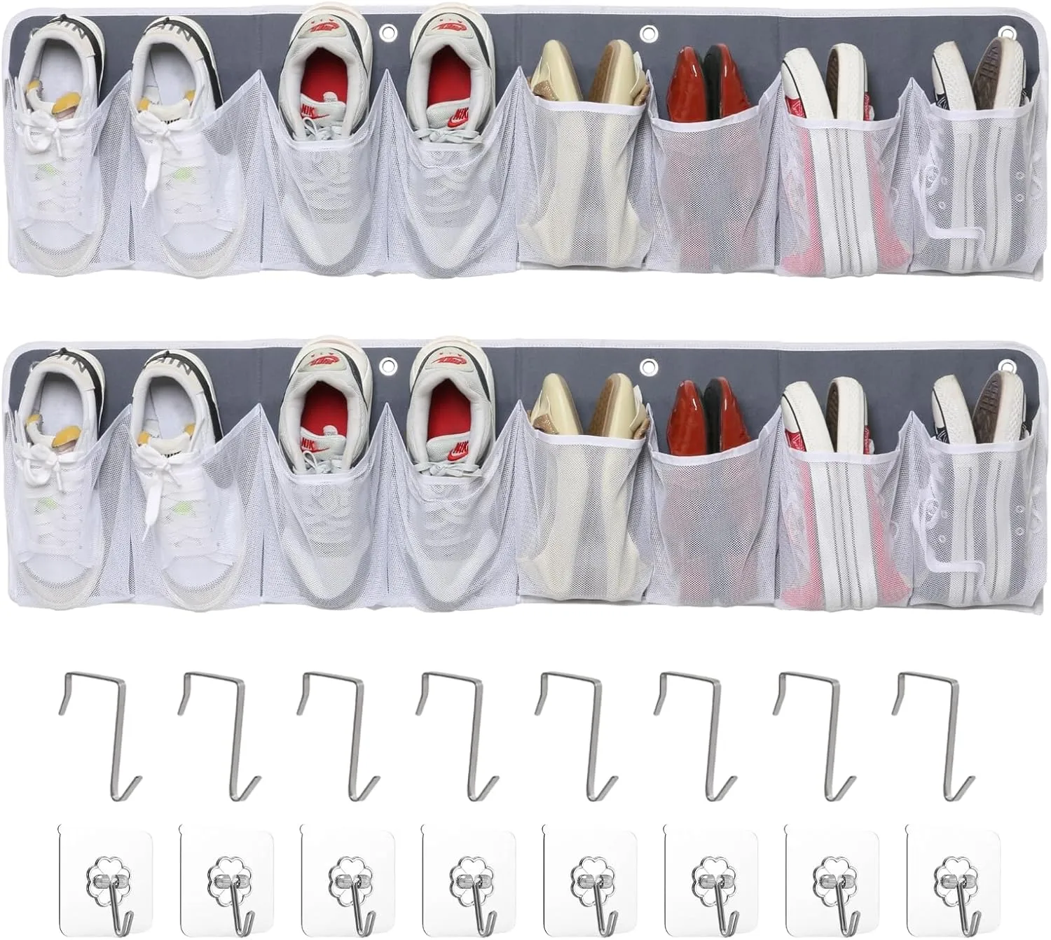 RV Shoe Storage for Bedside - 16 Extra Large Pocket Wall Mounted Entryway Shoes Rack, Bed Hanging Pocket Organizer, Bedside Caddy for Shoes and Tool Accessories,RV & Camper Essentials 2 Pack