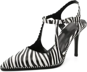 SAMMITOP Womens High Heels Pointed Toe Ankle Strap Pumps Silver Beaded T-Strap Stilettos Sexy Heeled Office Wedding Dress Shoes 3.5 Inch