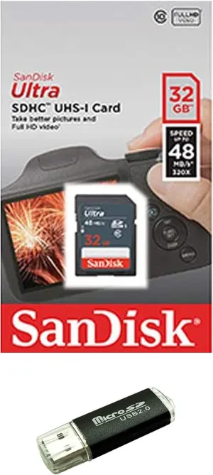 Sandisk 32GB SD SDHC Flash Memory Card for Nintendo 3DS N3DS DS DSI & Wii Media Kit, Nikon SLR Coolpix Camera, Kodak Easyshare, Canon Powershot, Canon EOS, Comes with Bonus SD/TF USB Card Reader