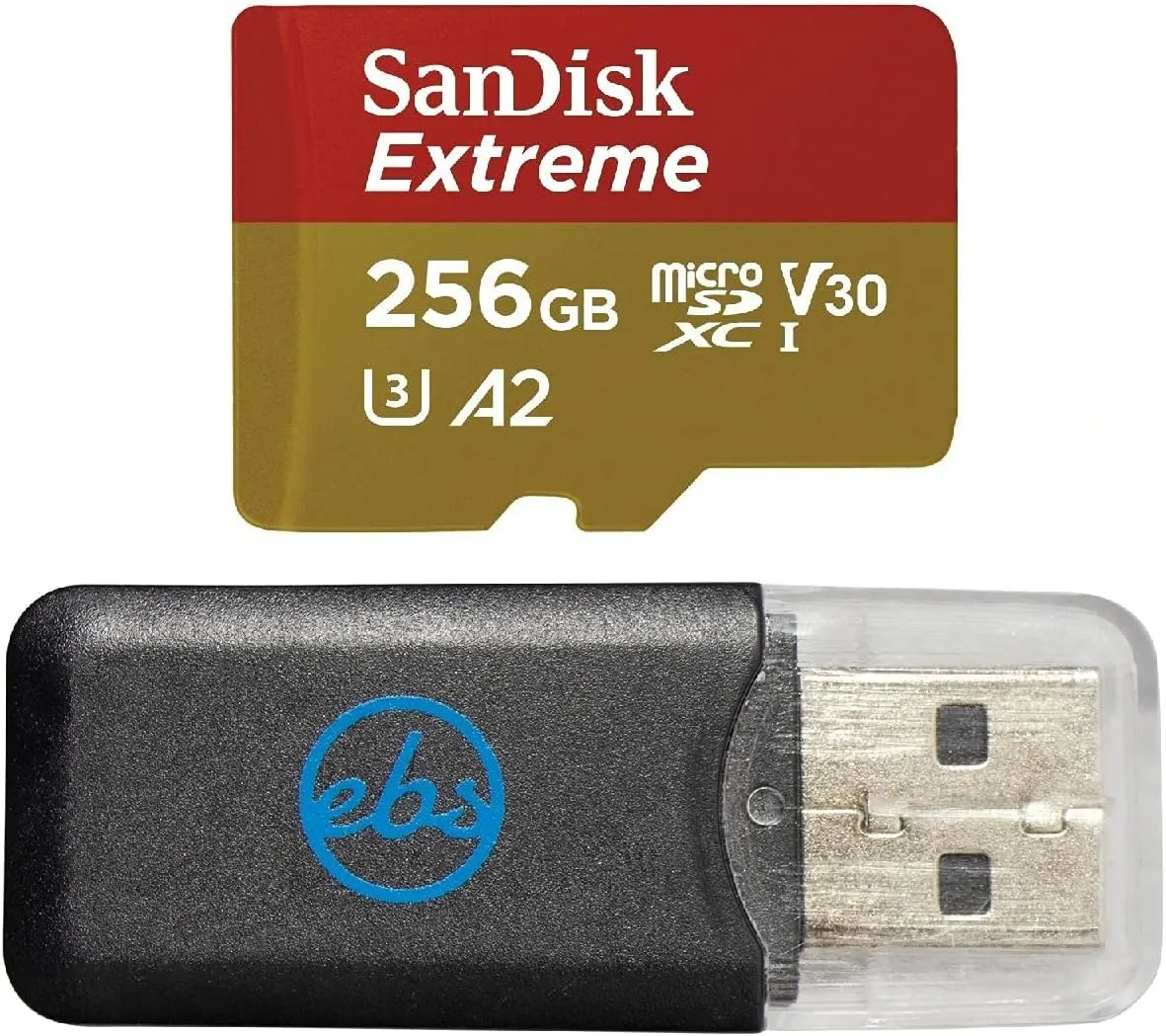 SanDisk Extreme MicroSDXC U3 V30 A2 256GB Memory Card Works with GoPro Action Camera Hero 12 Black (SDSQXAV-256G-GN6MN) Bundle with (1) Everything But Stromboli Micro Card Reader