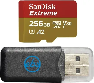 SanDisk Extreme MicroSDXC U3 V30 A2 256GB Memory Card Works with GoPro Action Camera Hero 12 Black (SDSQXAV-256G-GN6MN) Bundle with (1) Everything But Stromboli Micro Card Reader
