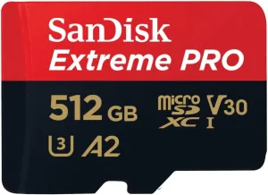 SanDisk Extreme PRO microSDXC UHS-I Memory Card 512 GB   Adapter & RescuePRO Deluxe (for Smartphones, Action Cameras or Drones, A2, Class 10, V30, U3, 200 MB/s Transfer)