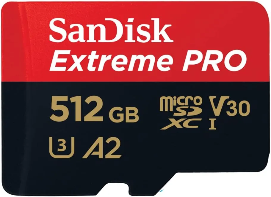 SanDisk Extreme PRO microSDXC UHS-I Memory Card 512 GB   Adapter & RescuePRO Deluxe (for Smartphones, Action Cameras or Drones, A2, Class 10, V30, U3, 200 MB/s Transfer)