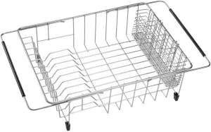 SANNO Expandable in Sink Dish Drying Rack, Large Dish Drying Rack with 4 Division Utensil Silverware Cutlery Holder, Dish Drainer Shelf Dish Rack in Sink On Counter, Rustproof Stainless Steel