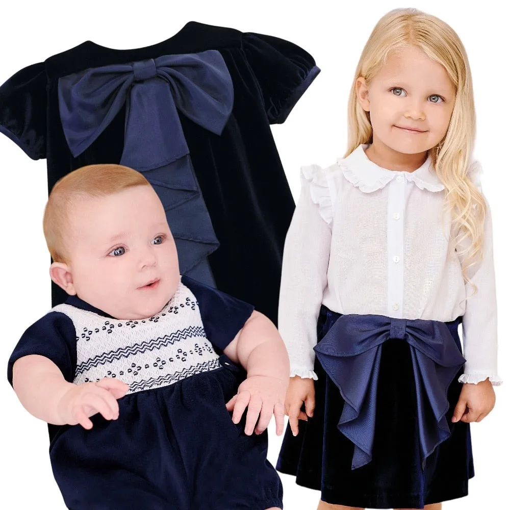 Sarah Louise Girls Navy Velvet Dress