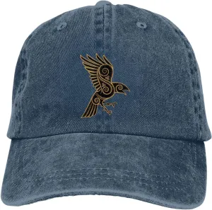 Scandinavian Pirate Odin's Raven Celtic Ponytail Baseball Cap Vintage Denim Cowboy Hat
