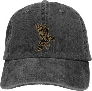 Scandinavian Pirate Odin's Raven Celtic Ponytail Baseball Cap Vintage Denim Cowboy Hat