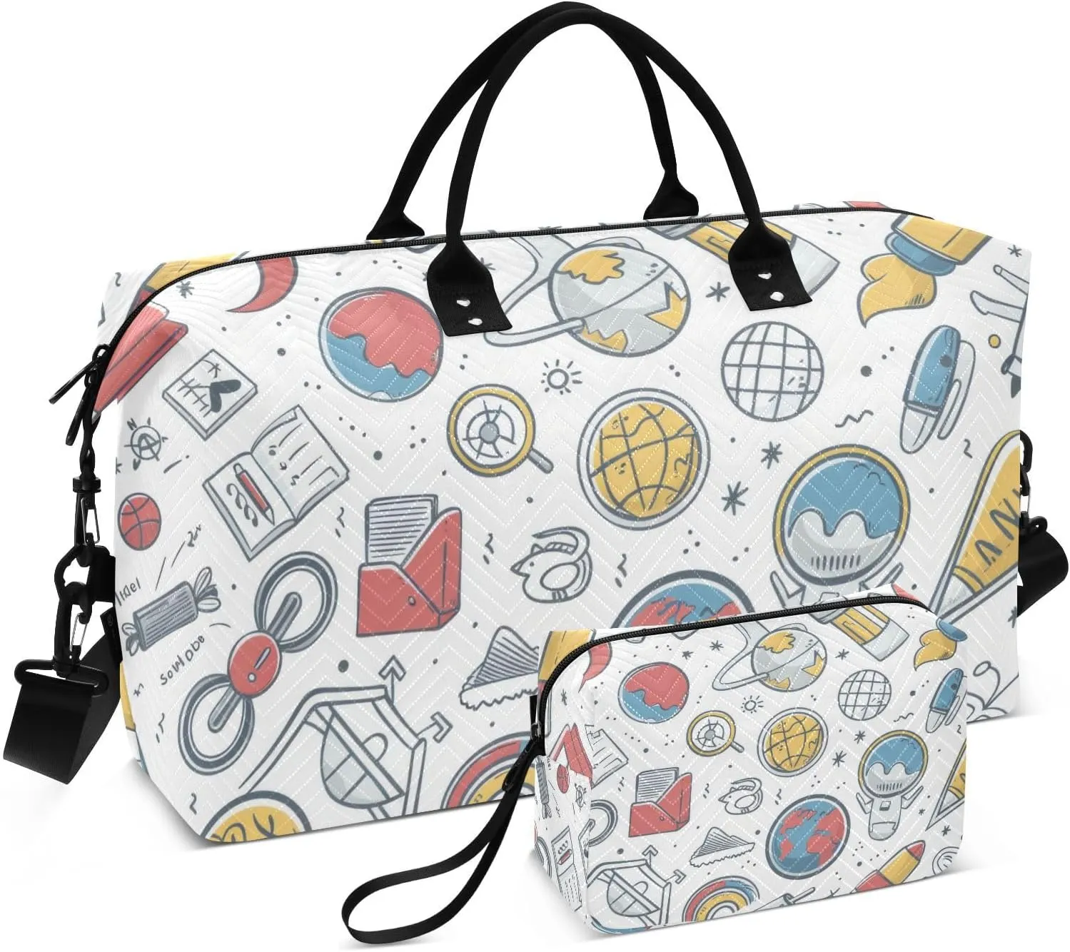 Science Doodle Seamless Duffel Bag for Traveling, Travel Bag Gym Bag, with Multiple Interior Pockets Shoulder Weekender Bag for Women Men with Toiletry Bag 20.5L x 1.9W x 13.8H