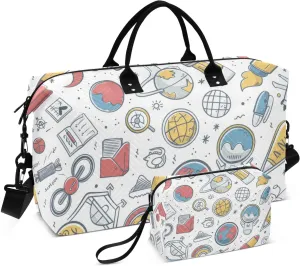 Science Doodle Seamless Duffel Bag for Traveling, Travel Bag Gym Bag, with Multiple Interior Pockets Shoulder Weekender Bag for Women Men with Toiletry Bag 20.5L x 1.9W x 13.8H