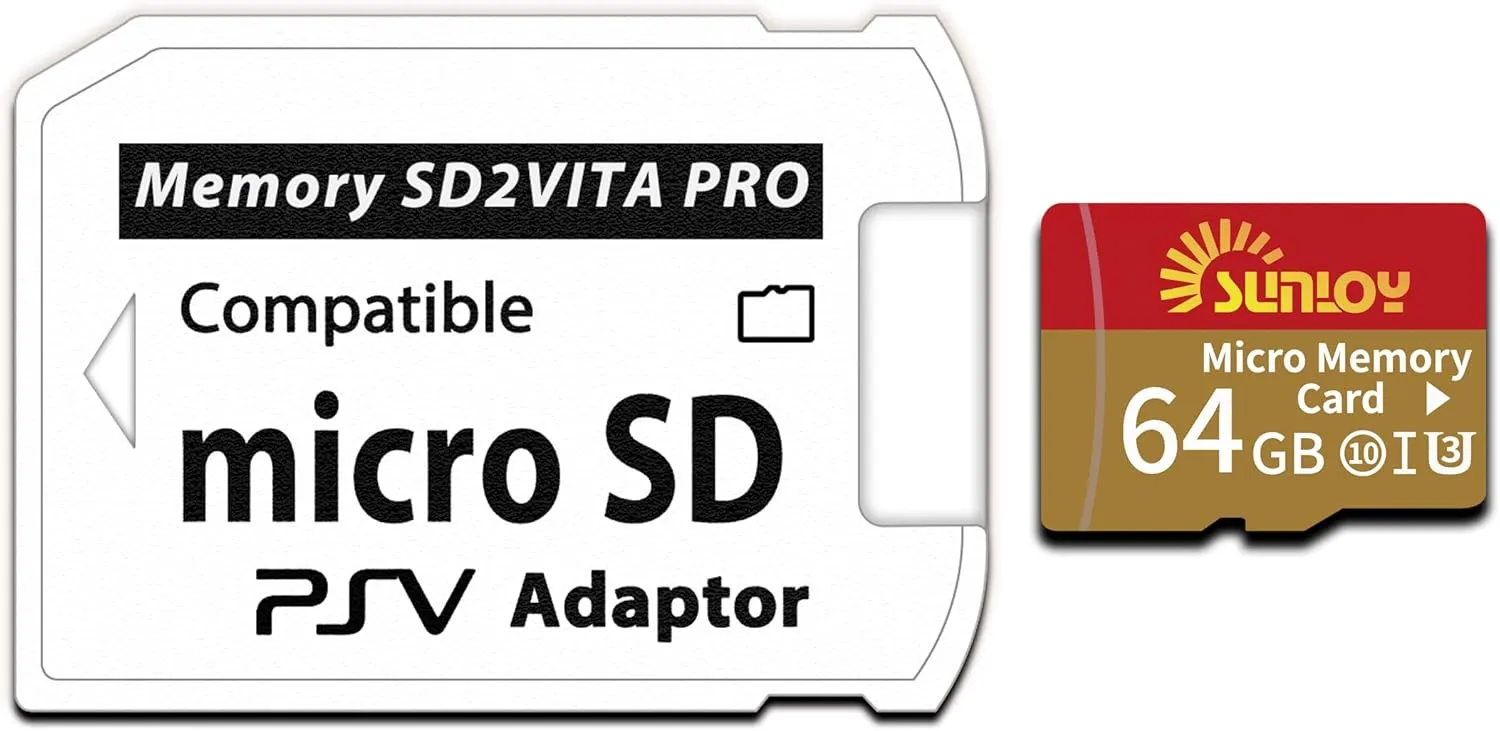 SD2Vita 6.0 PS Vita Memory Card Adapter with 64GB Micro SD Card, High Speed microSDHC UHS-I Flash Memory Card with PSV Micro SD Card Adapter for PSV 1000/2000 PSTV FW 3.60 HENkaku Enso System
