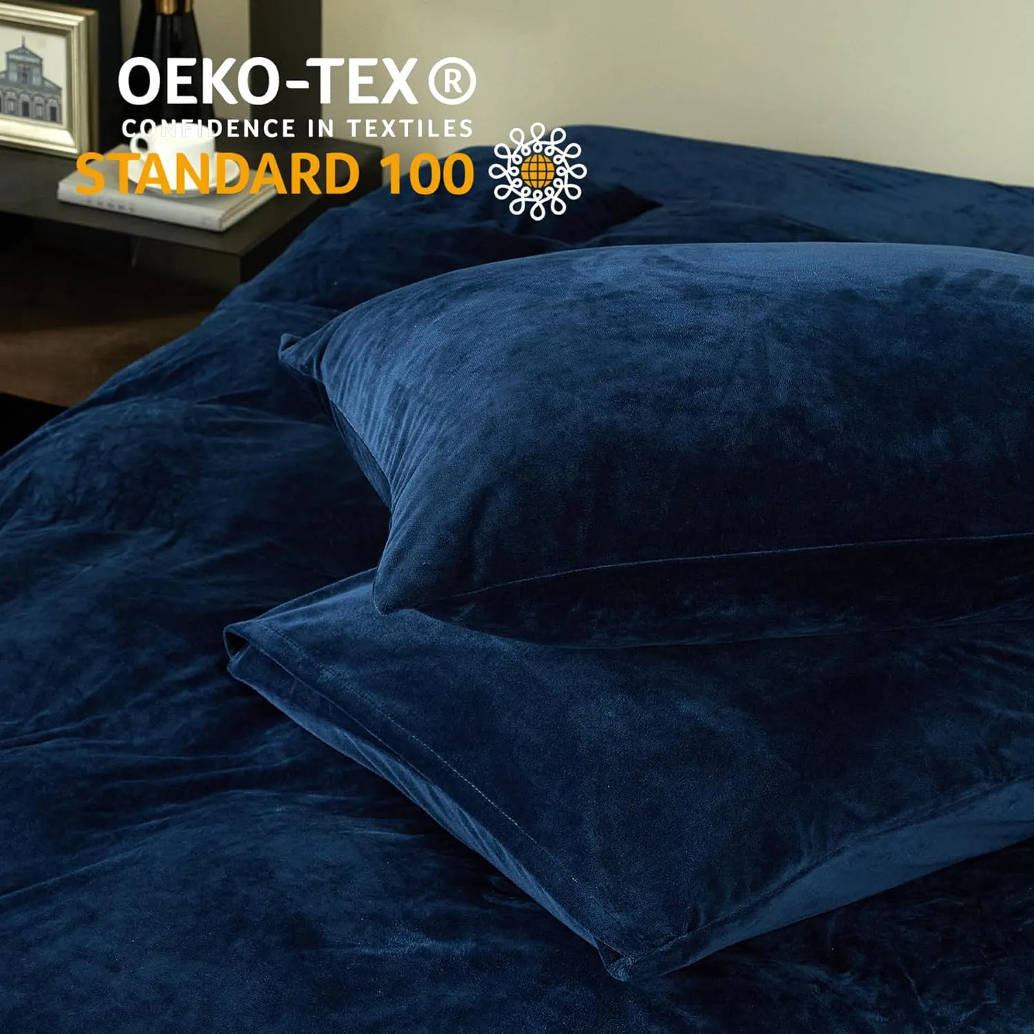 SE SOFTEXLY Velvet Blue Duvet Cover Queen Size, Soft Flannel Duvet Cover with Zipper Solid Breathable Silky Velour Comforter Cover, Cozy Winter Duvet Cover Set with 2 Pillowcases, 90" x 90"