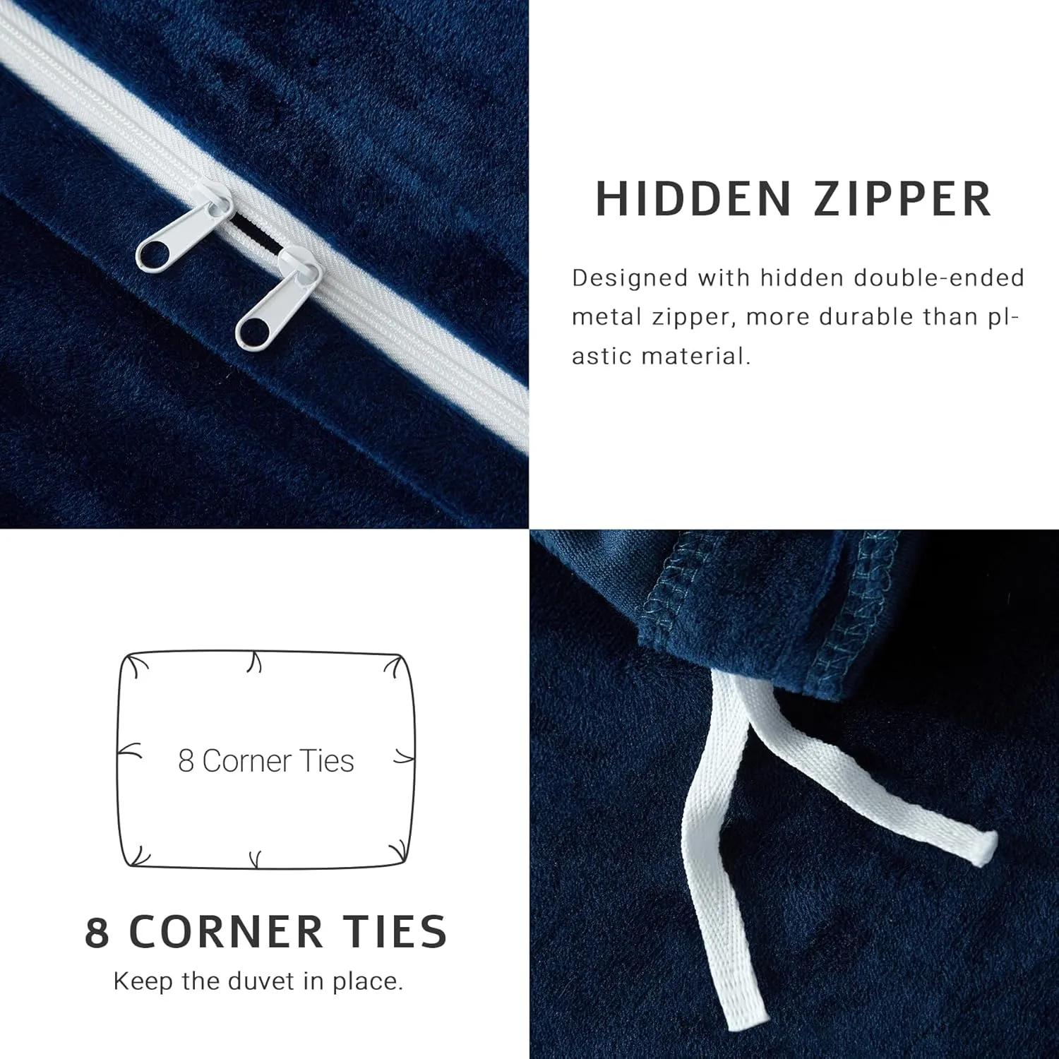 SE SOFTEXLY Velvet Blue Duvet Cover Queen Size, Soft Flannel Duvet Cover with Zipper Solid Breathable Silky Velour Comforter Cover, Cozy Winter Duvet Cover Set with 2 Pillowcases, 90" x 90"