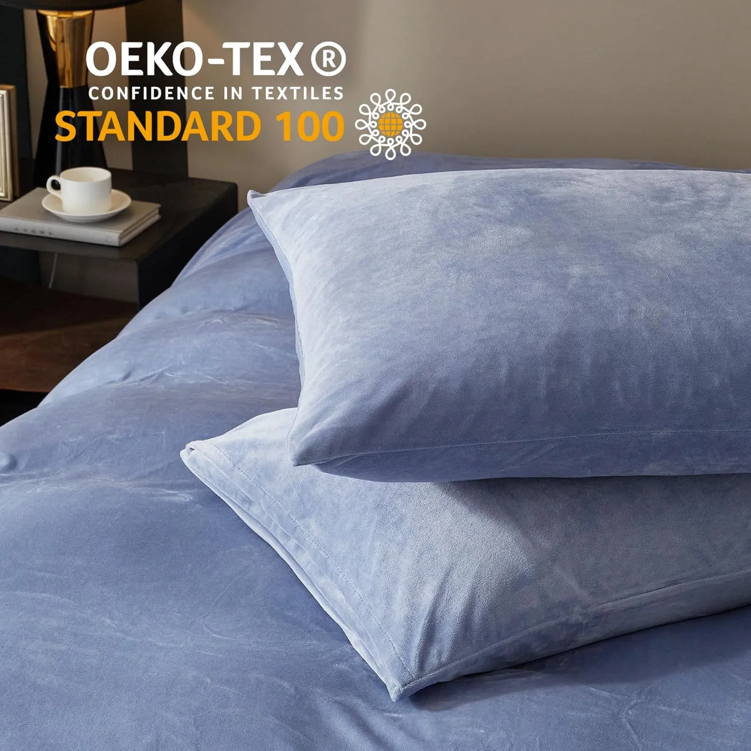 SE SOFTEXLY Velvet Blue Duvet Cover Queen Size, Soft Flannel Duvet Cover with Zipper Solid Breathable Silky Velour Comforter Cover, Cozy Winter Duvet Cover Set with 2 Pillowcases, 90" x 90"