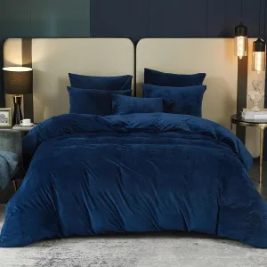 SE SOFTEXLY Velvet Blue Duvet Cover Queen Size, Soft Flannel Duvet Cover with Zipper Solid Breathable Silky Velour Comforter Cover, Cozy Winter Duvet Cover Set with 2 Pillowcases, 90" x 90"
