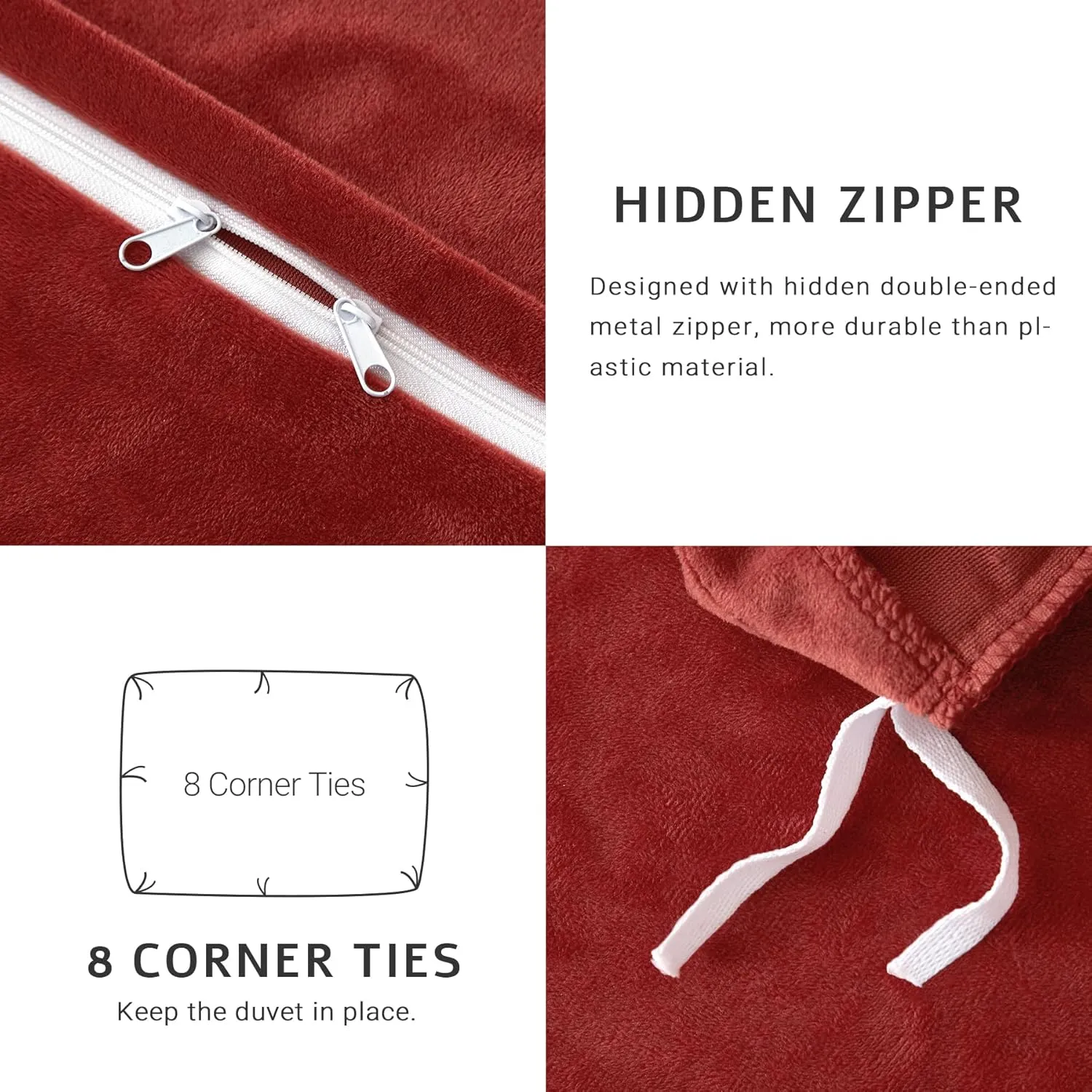 SE SOFTEXLY Velvet Red Duvet Cover Queen Size, Soft Flannel Duvet Cover 3Pcs Solid Breathable Silky Velour Comforter Cover 90" x 90", Luxury Cozy Winter Duvet Cover Set with 2 Pillowcases