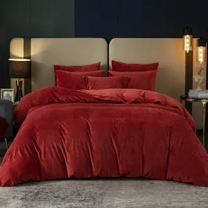 SE SOFTEXLY Velvet Red Duvet Cover Queen Size, Soft Flannel Duvet Cover 3Pcs Solid Breathable Silky Velour Comforter Cover 90" x 90", Luxury Cozy Winter Duvet Cover Set with 2 Pillowcases