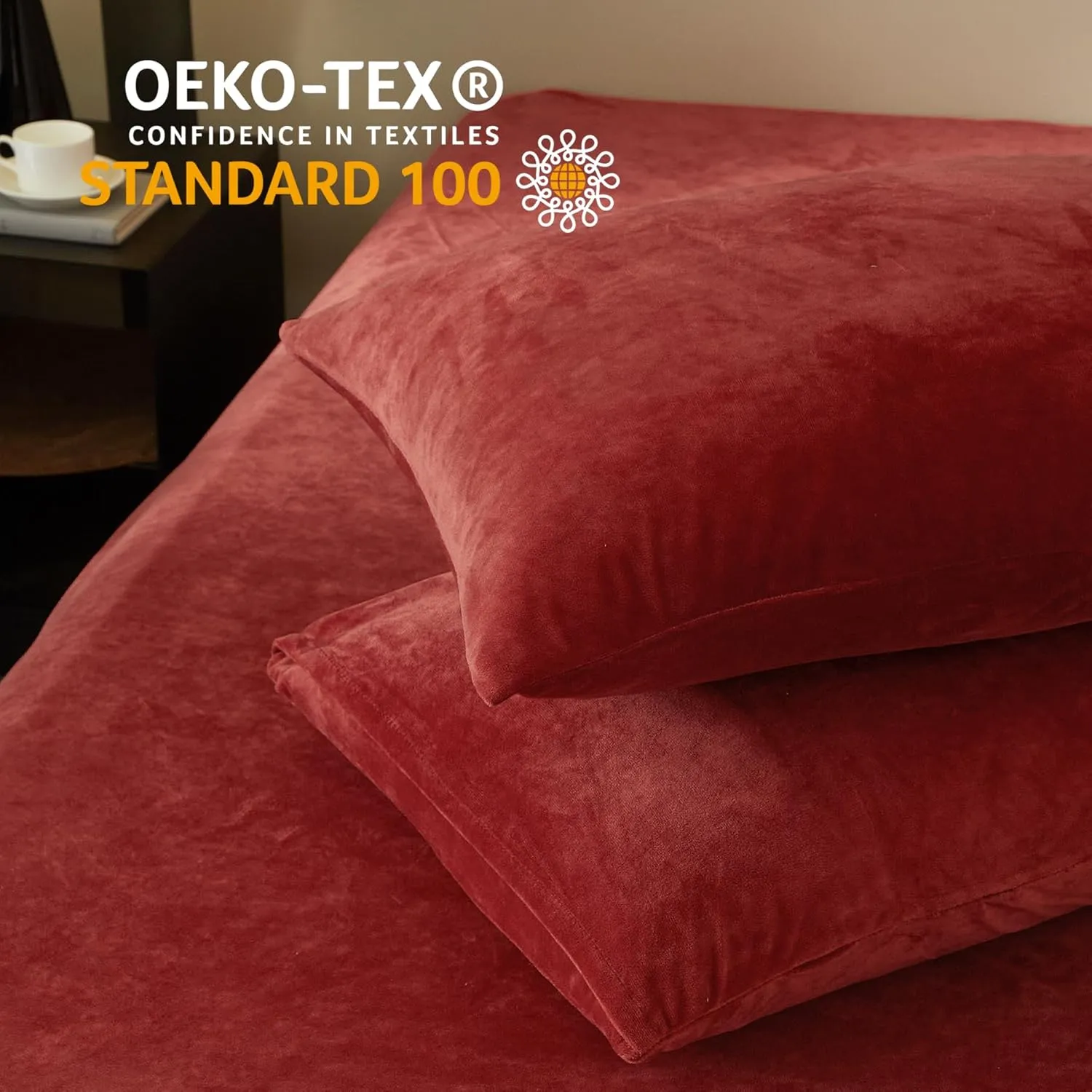 SE SOFTEXLY Velvet Red Duvet Cover Queen Size, Soft Flannel Duvet Cover 3Pcs Solid Breathable Silky Velour Comforter Cover 90" x 90", Luxury Cozy Winter Duvet Cover Set with 2 Pillowcases