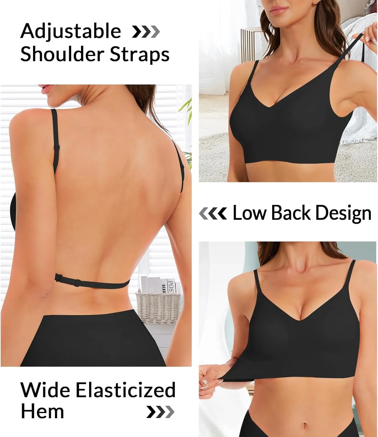 Seamless Low Back Bra Wireless Padded Bralette Thin Straps Comfort Halter Backless Cross Multiway Convertible Bras