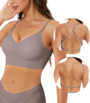 Seamless Low Back Bra Wireless Padded Bralette Thin Straps Comfort Halter Backless Cross Multiway Convertible Bras