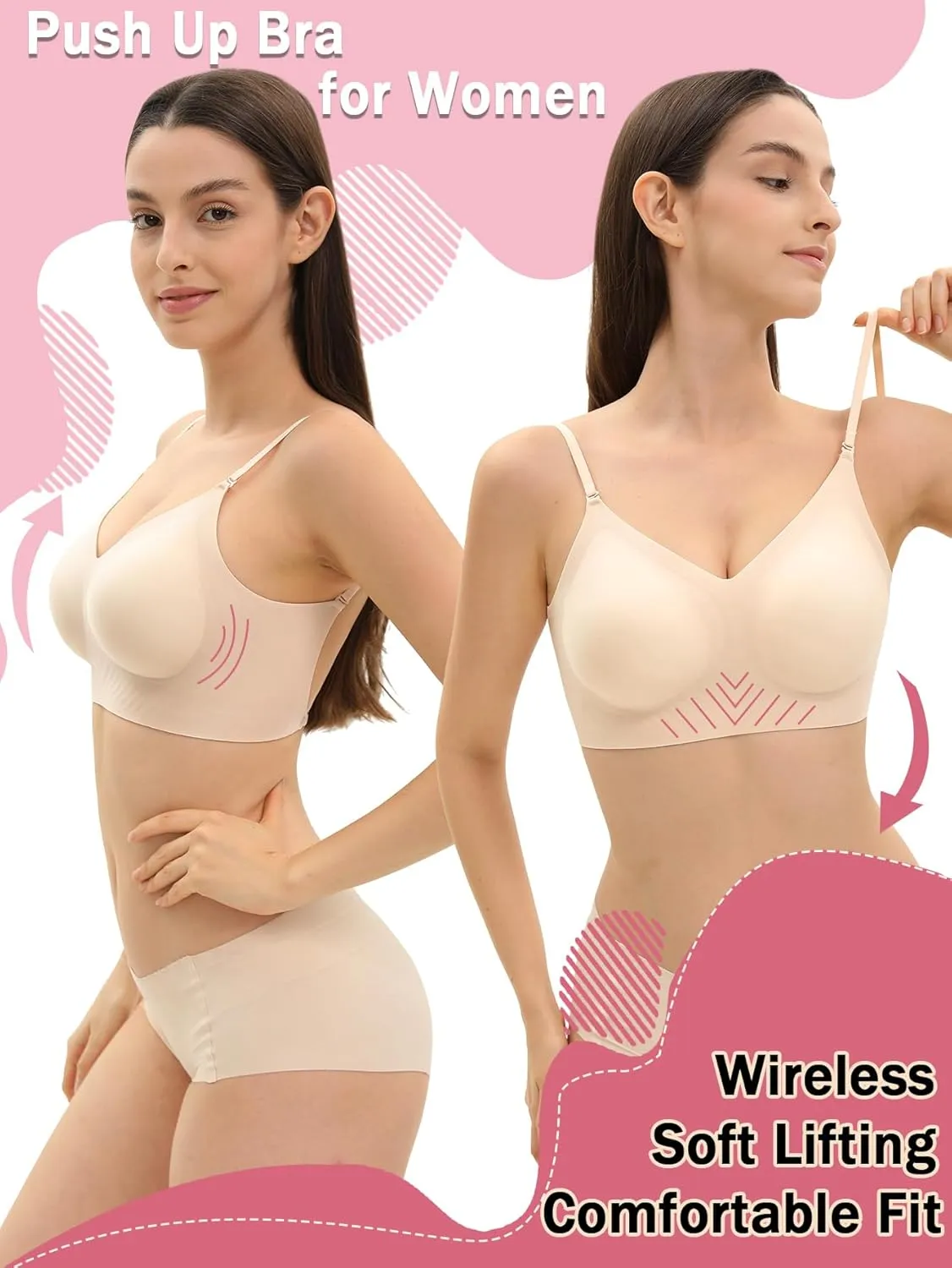Seamless Low Back Bra Wireless Padded Bralette Thin Straps Comfort Halter Backless Cross Multiway Convertible Bras