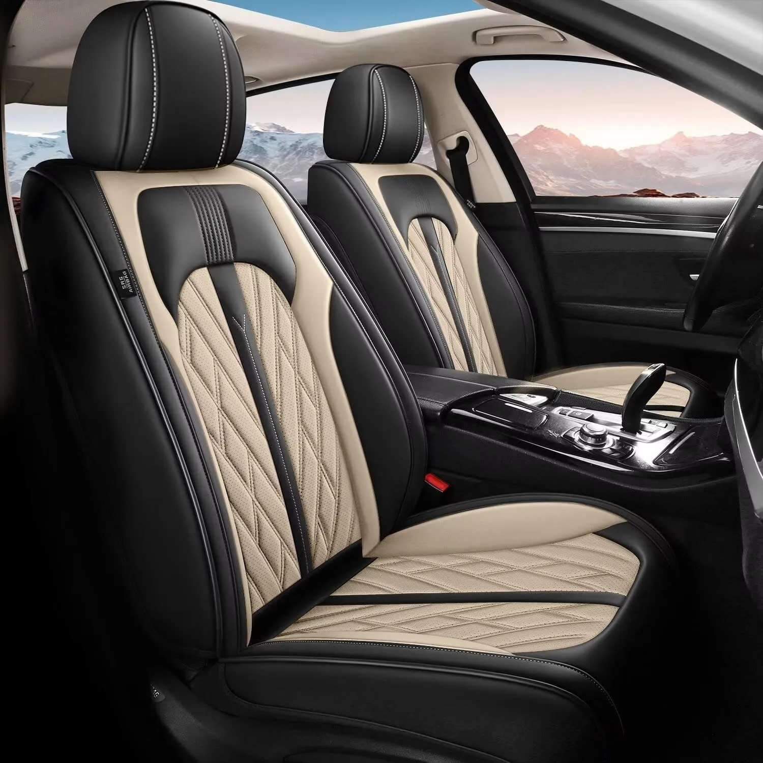 Seat Covers for Car 2 Front Seat Fit for Subaru Ascent 2019-2024 2025 Leather Seat Covers Breathable Waterproof Seat Protectors Automotive Seat Cushion with Airbag Compatible (Black&Beige)