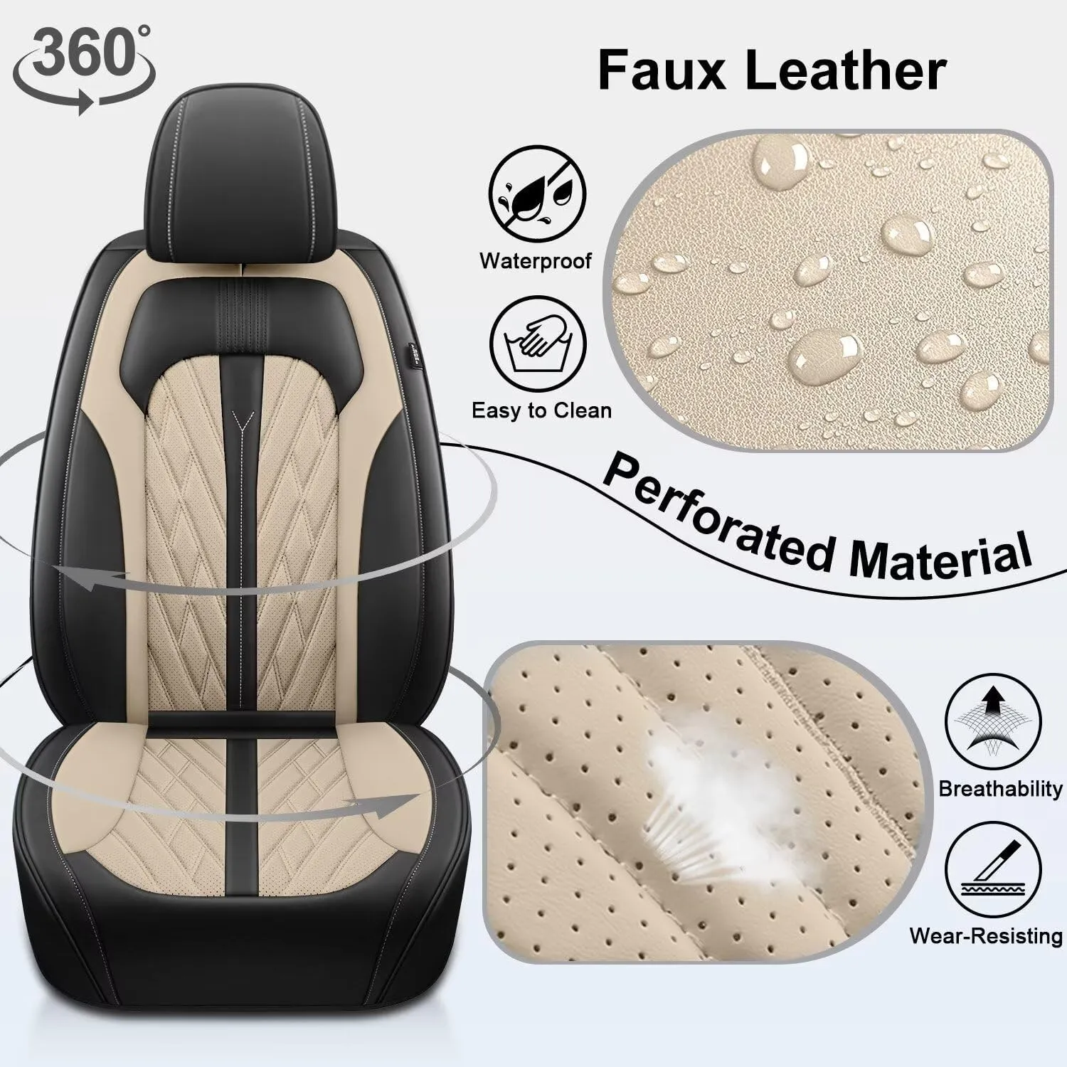 Seat Covers for Car 2 Front Seat Fit for Subaru Ascent 2019-2024 2025 Leather Seat Covers Breathable Waterproof Seat Protectors Automotive Seat Cushion with Airbag Compatible (Black&Beige)