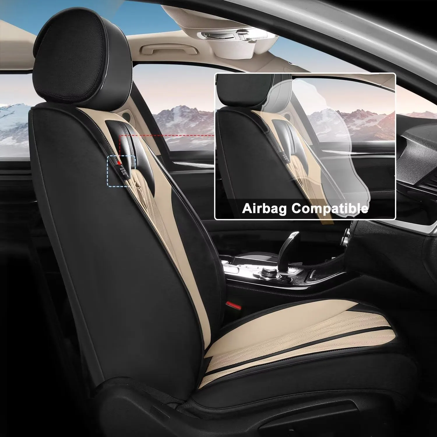 Seat Covers for Car 2 Front Seat Fit for Subaru Ascent 2019-2024 2025 Leather Seat Covers Breathable Waterproof Seat Protectors Automotive Seat Cushion with Airbag Compatible (Black&Beige)