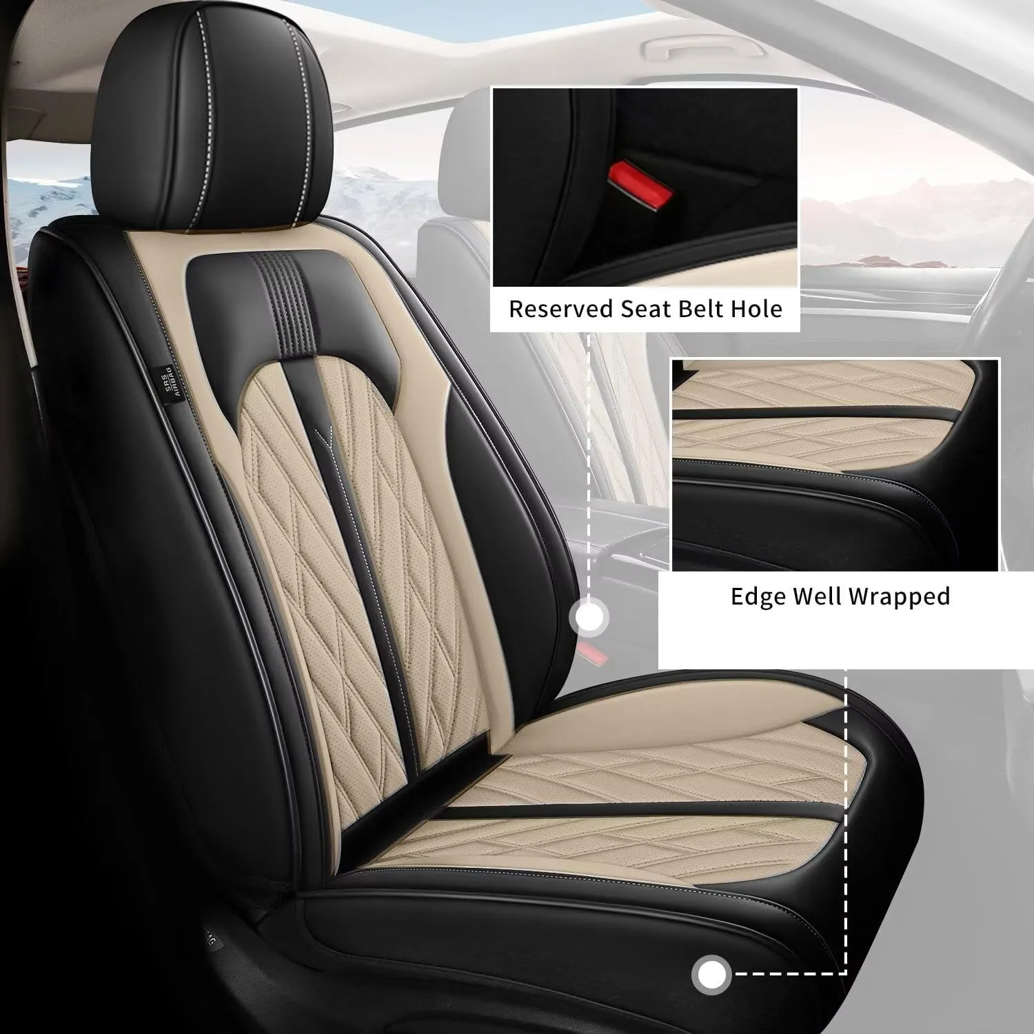 Seat Covers for Car 2 Front Seat Fit for Subaru Ascent 2019-2024 2025 Leather Seat Covers Breathable Waterproof Seat Protectors Automotive Seat Cushion with Airbag Compatible (Black&Beige)