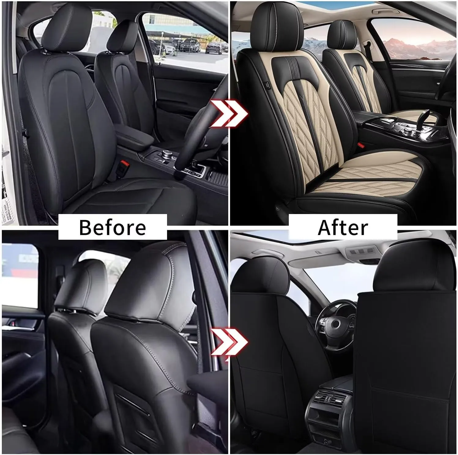 Seat Covers for Car 2 Front Seat Fit for Subaru Ascent 2019-2024 2025 Leather Seat Covers Breathable Waterproof Seat Protectors Automotive Seat Cushion with Airbag Compatible (Black&Beige)