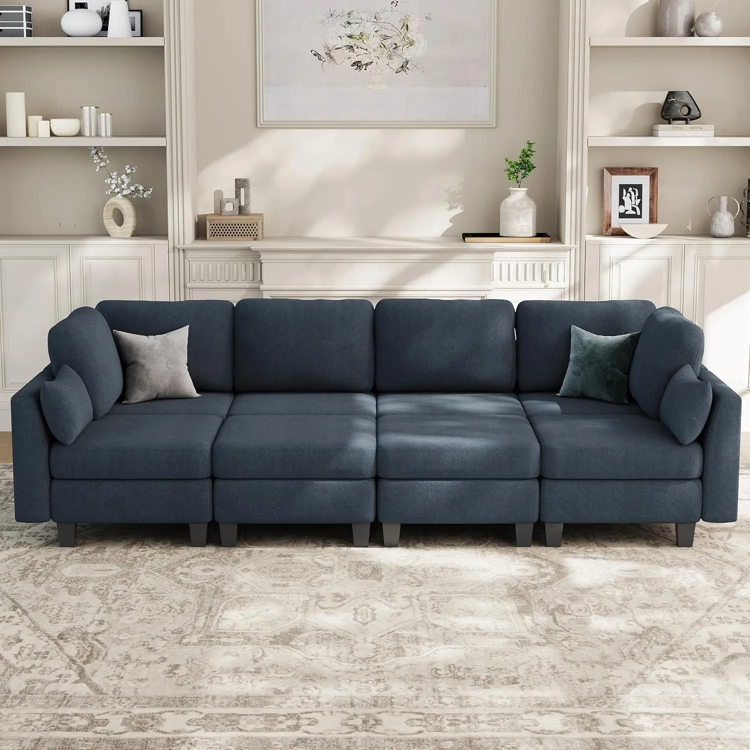 Sectional Sleeper Sofa, 8 Seaters Navy Modular Sleeper Sofa Couch, Comfy Sectionals Couches Bed, Convertible Sofas with Ottomans, Modular Sectional Couches for Living Room