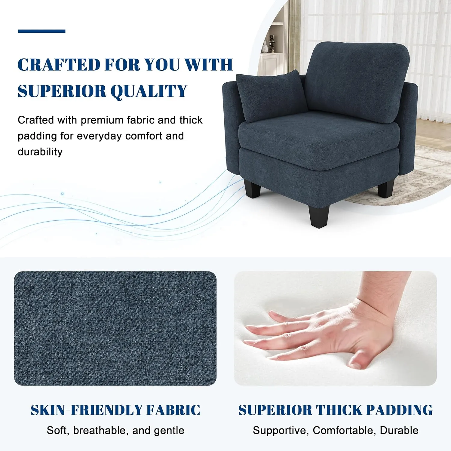 Sectional Sleeper Sofa, 8 Seaters Navy Modular Sleeper Sofa Couch, Comfy Sectionals Couches Bed, Convertible Sofas with Ottomans, Modular Sectional Couches for Living Room