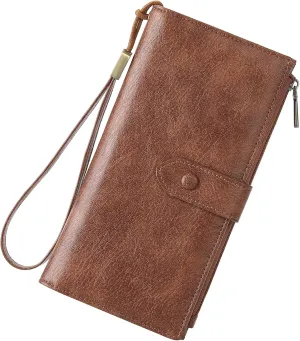 SENDEFN Slim Leather Womens Wallet RFID Blocking Credit Card Holder bifold Ladies Wristlet Purse with Zipper Pocket