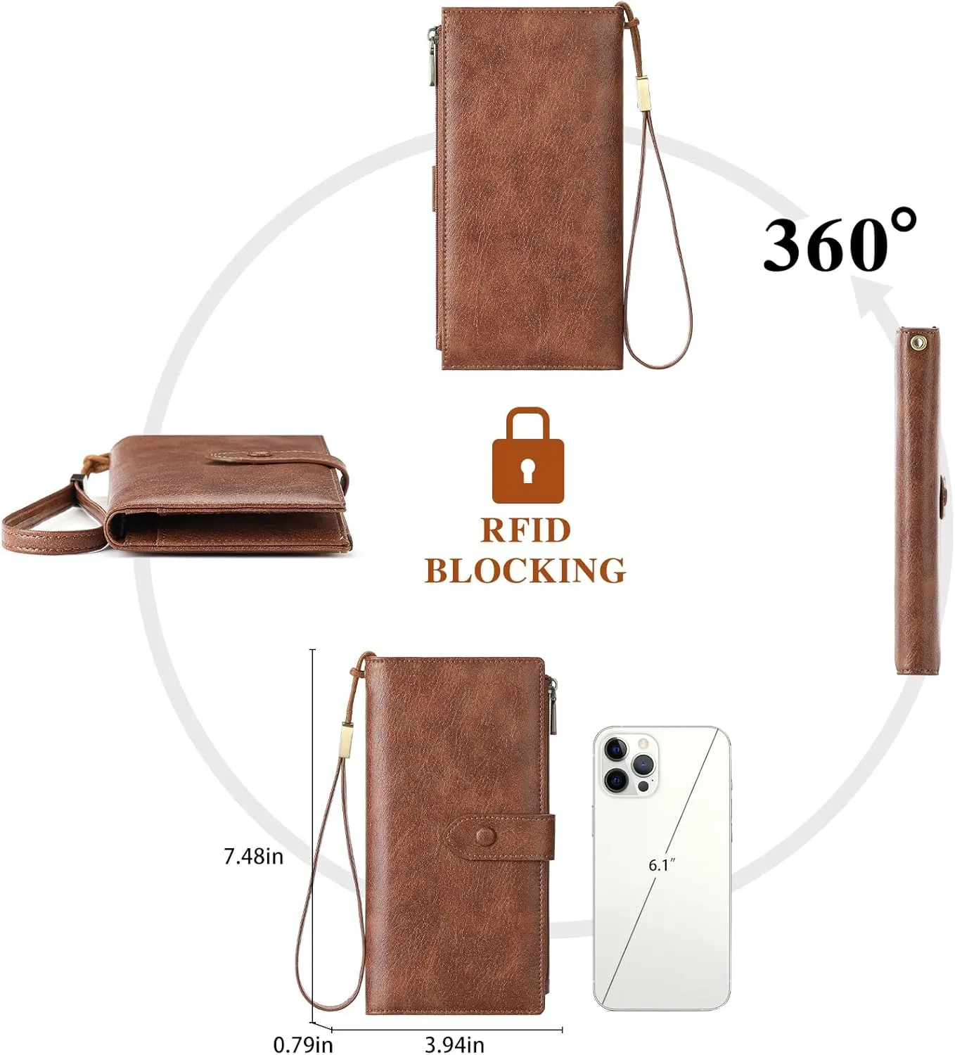 SENDEFN Slim Leather Womens Wallet RFID Blocking Credit Card Holder bifold Ladies Wristlet Purse with Zipper Pocket