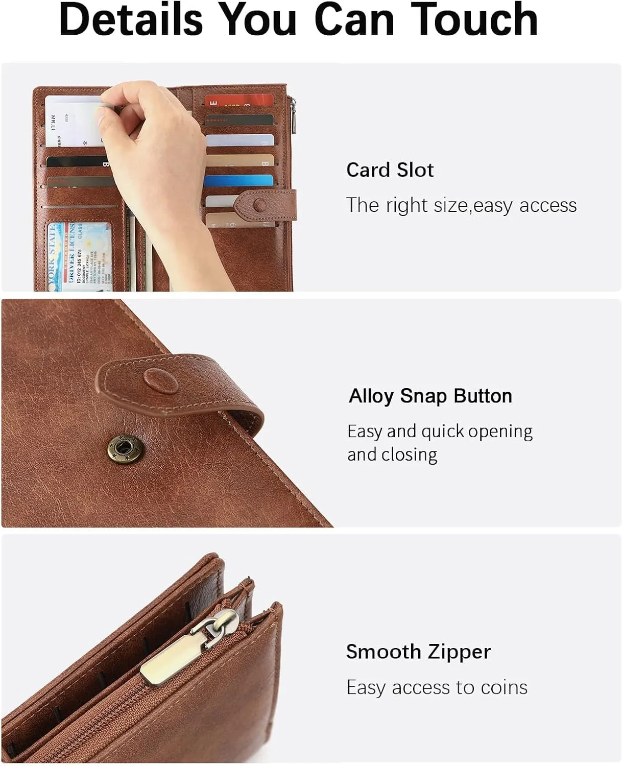 SENDEFN Slim Leather Womens Wallet RFID Blocking Credit Card Holder bifold Ladies Wristlet Purse with Zipper Pocket