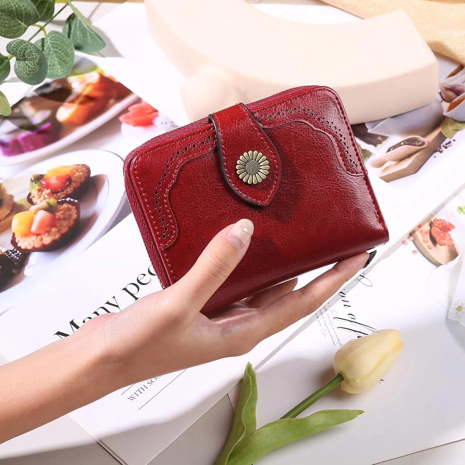 SENDEFN Small Womens Wallet Leather RFID Blocking with Multiple Card Slots and Zipper Coin Pocket