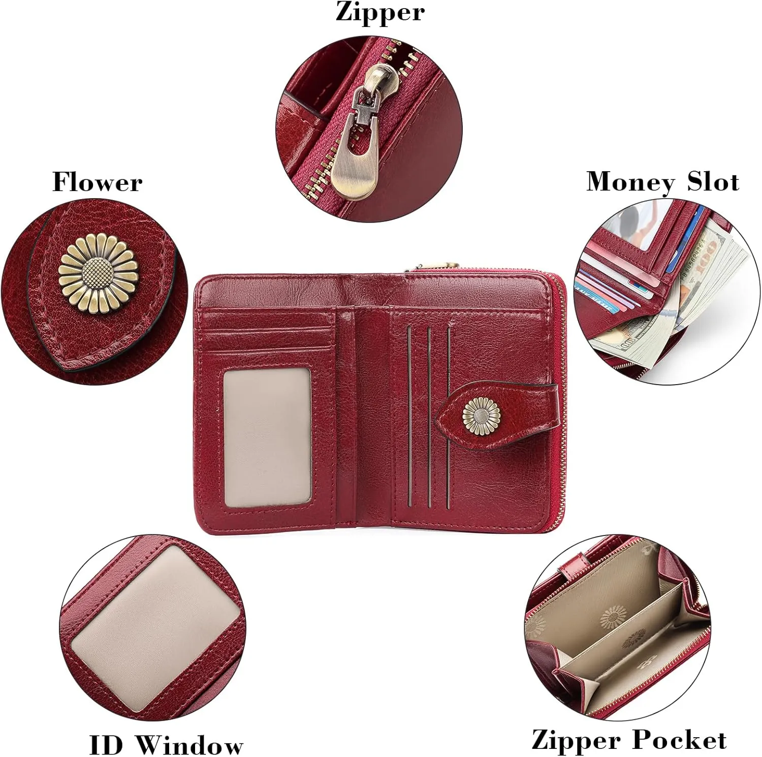 SENDEFN Small Womens Wallet Leather RFID Blocking with Multiple Card Slots and Zipper Coin Pocket