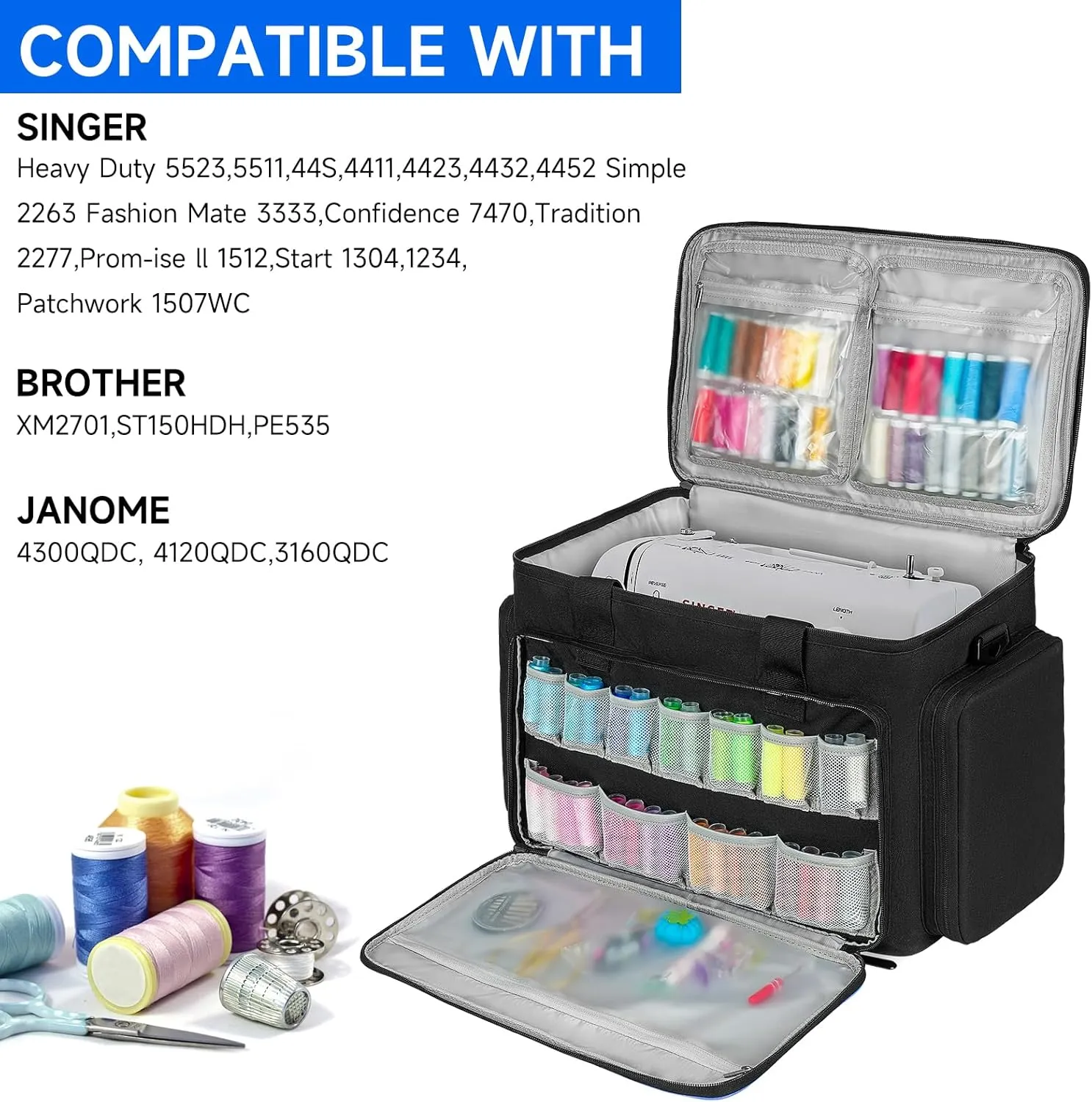 Sewing Machine Case with Removable Padding,Sewing Machine Carrying Bag Fit for Most Standard Size Singer,Brother,Janome and Sewing Accessories