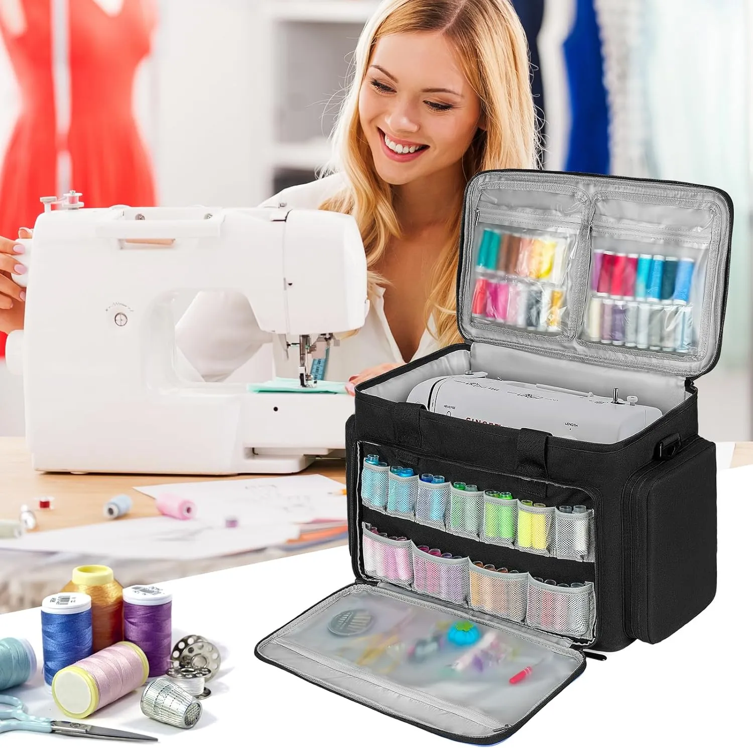 Sewing Machine Case with Removable Padding,Sewing Machine Carrying Bag Fit for Most Standard Size Singer,Brother,Janome and Sewing Accessories