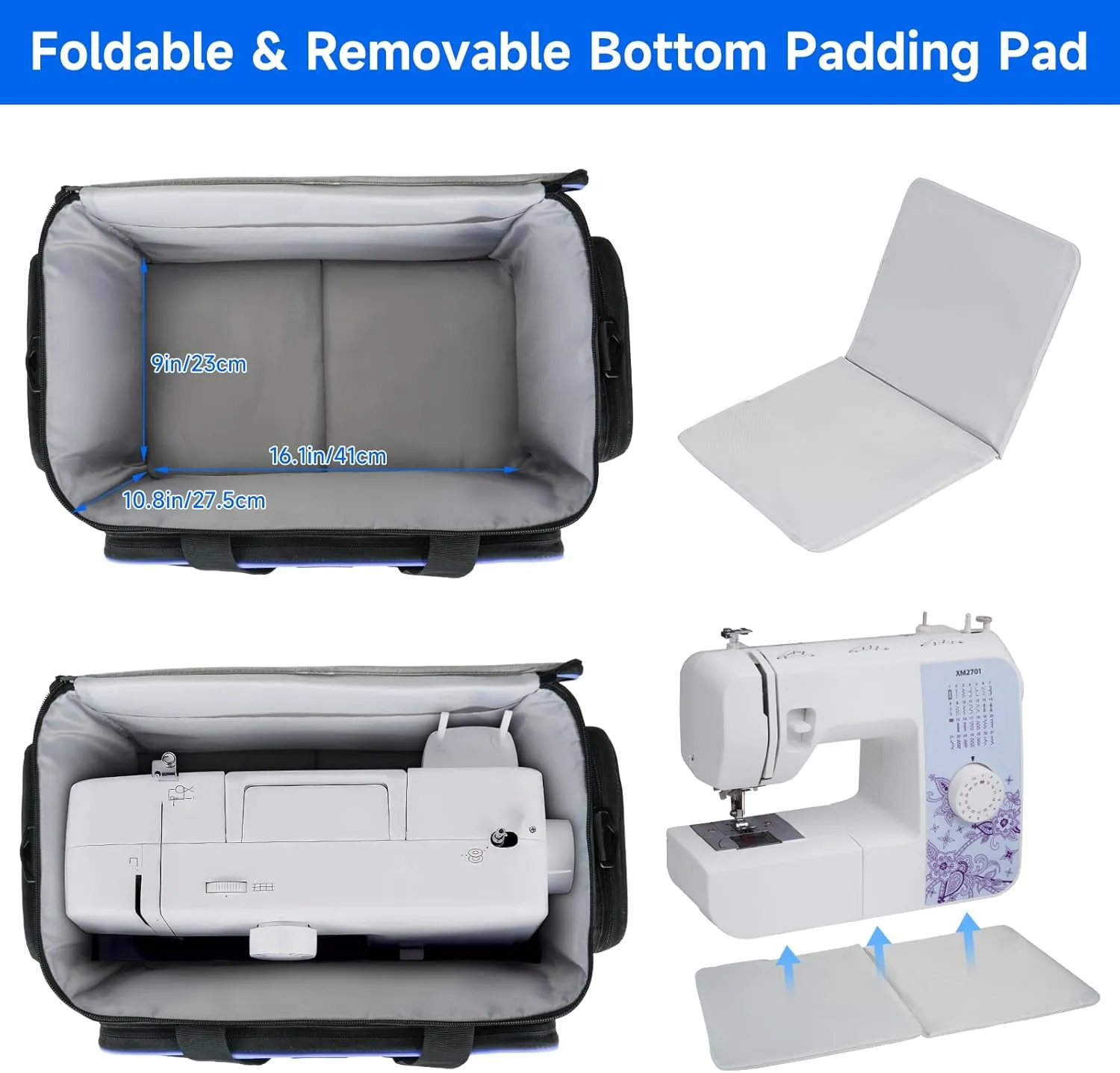 Sewing Machine Case with Removable Padding,Sewing Machine Carrying Bag Fit for Most Standard Size Singer,Brother,Janome and Sewing Accessories