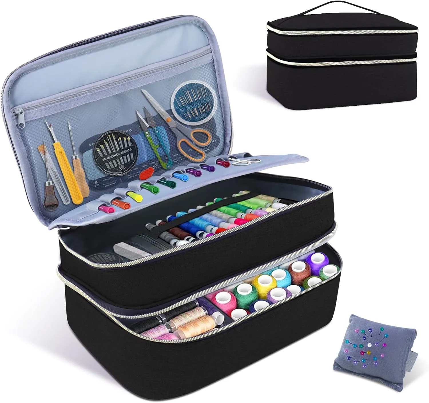 Sewing Supplies Organizer Bag 11.5"x 8"x 6" Sewing Box for Women Sewing Organizer Small Storage Bag Sewing Basket Travel Sewing Box for Sewing Supplies, Scissors, Thread, Pins, Needles, Clips (Black)