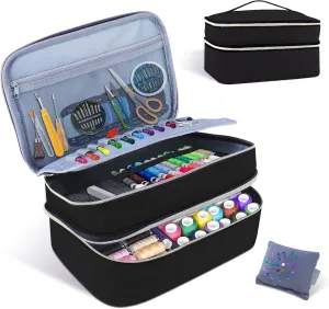 Sewing Supplies Organizer Bag 11.5"x 8"x 6" Sewing Box for Women Sewing Organizer Small Storage Bag Sewing Basket Travel Sewing Box for Sewing Supplies, Scissors, Thread, Pins, Needles, Clips (Black)