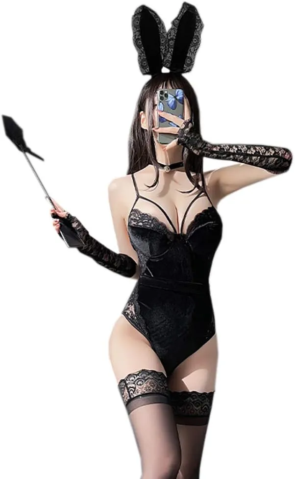 sexy bunny outfit for women lingerie costume playboy Cosplay Maid Bunny Girl Naughty Underwear cute velvet Outfits Anime One Piece Bodysuit Babydoll Roleplay ears Bra Tail Christmas set Black