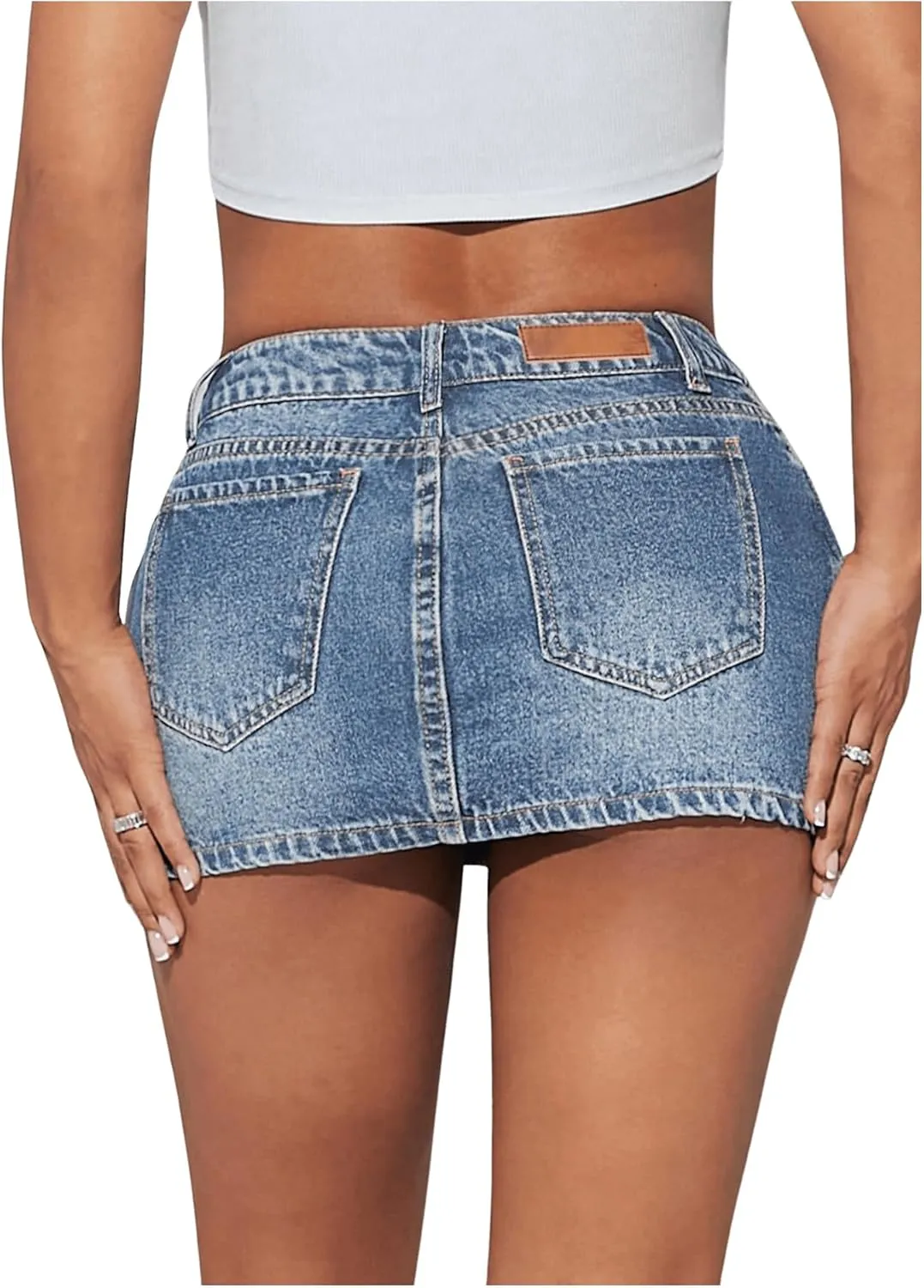 SHENHE Women's Ripped Low Rise Zip Fly Denim Skirt Sexy Y2k Vintage Jean Mini Skirt