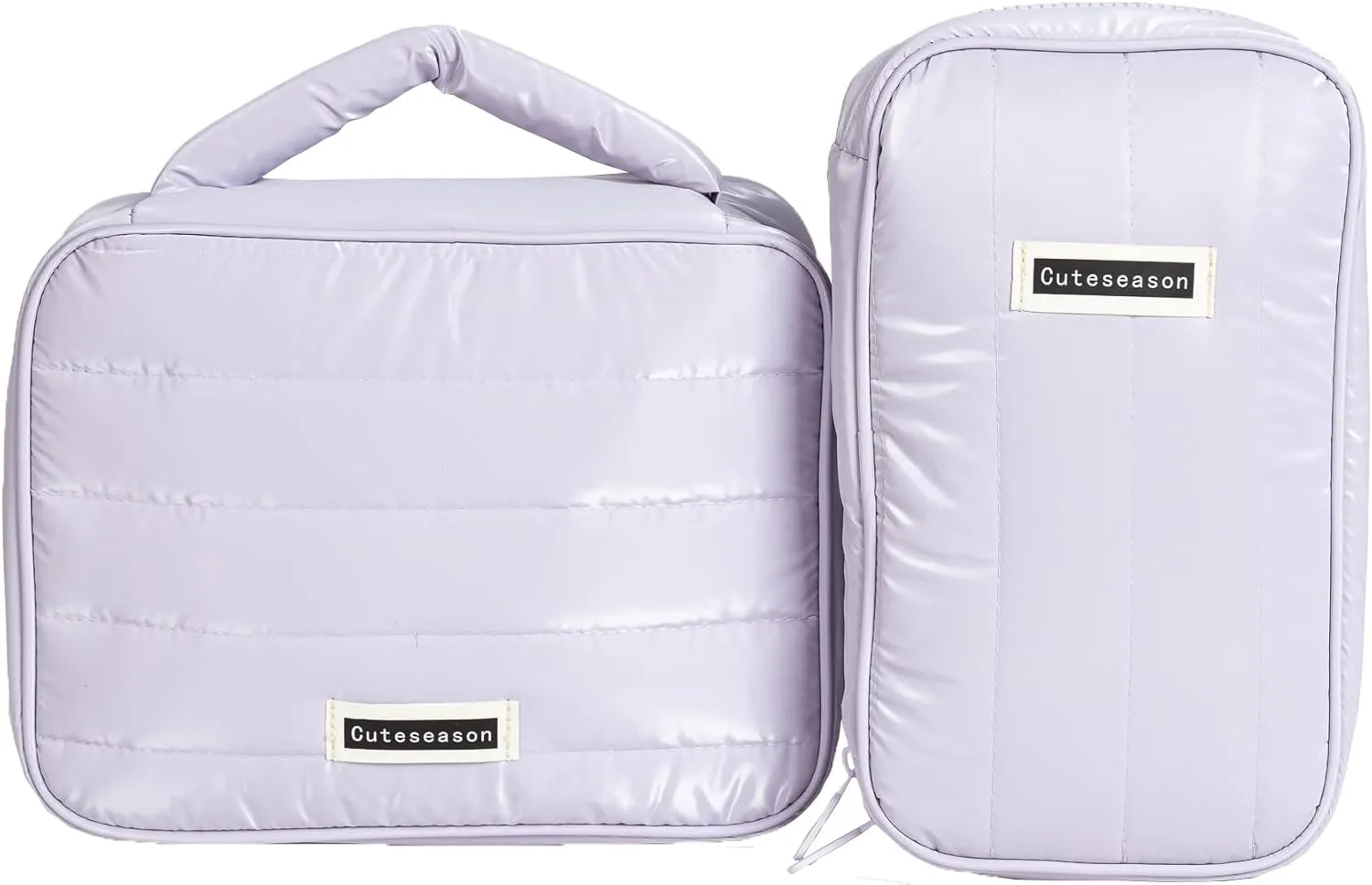 Shiny Puffy Makeup Bag Large Capacity Travel Water-proof Toiletry Bag Drop-proof Digital Product Organizer (Purple, L and M)