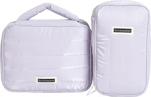 Shiny Puffy Makeup Bag Large Capacity Travel Water-proof Toiletry Bag Drop-proof Digital Product Organizer (Purple, L and M)