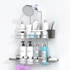 Shower Caddy Hanging Bathroom Organizer: Rustproof Shelf for Inside Shower - No Drilling Racks Over Showerhead - Shampoo Soap Chrome