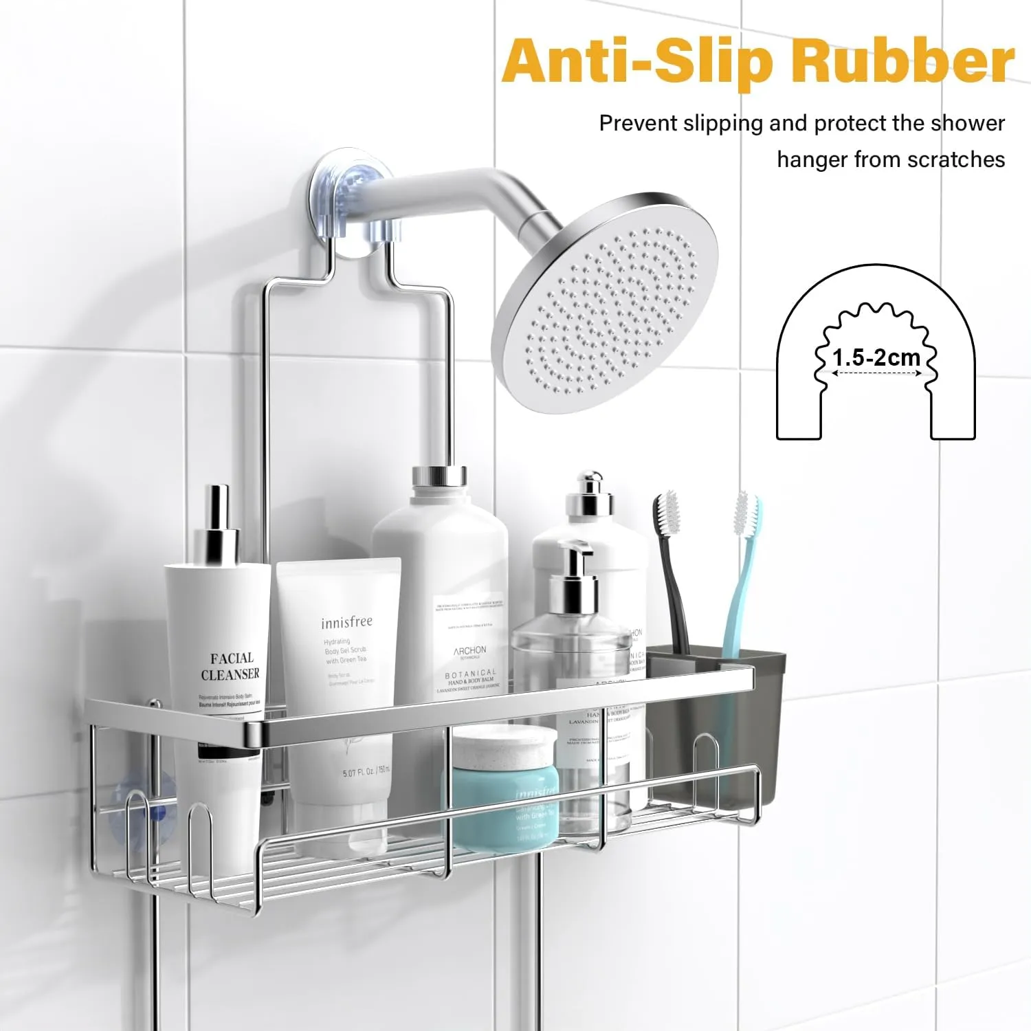 Shower Caddy Hanging Bathroom Organizer: Rustproof Shelf for Inside Shower - No Drilling Racks Over Showerhead - Shampoo Soap Chrome