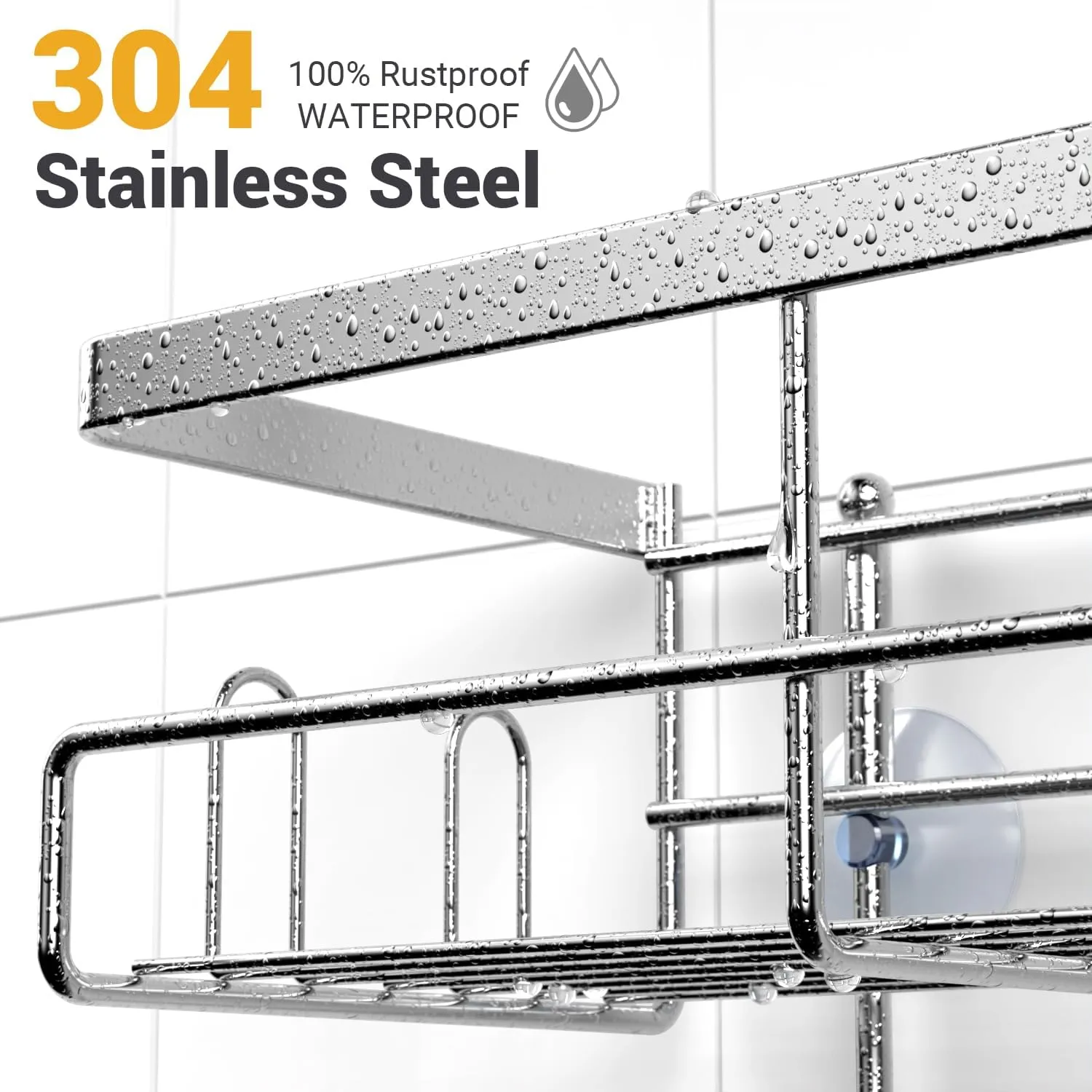 Shower Caddy Hanging Bathroom Organizer: Rustproof Shelf for Inside Shower - No Drilling Racks Over Showerhead - Shampoo Soap Chrome