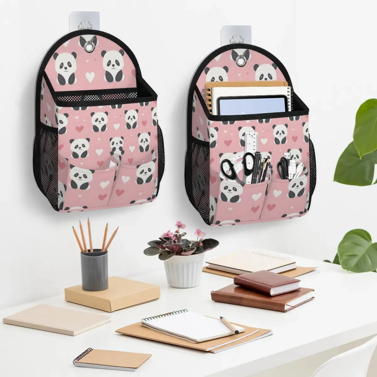 Shy Panda Wall Hanging Organizer Bag Wall Hanging Storage Bag Fabric Hanging Basket Multifunctional Hanging Bag Waterproof Hanging Bag for Dormitory Bedroom Bathroom Office, 2Pcs